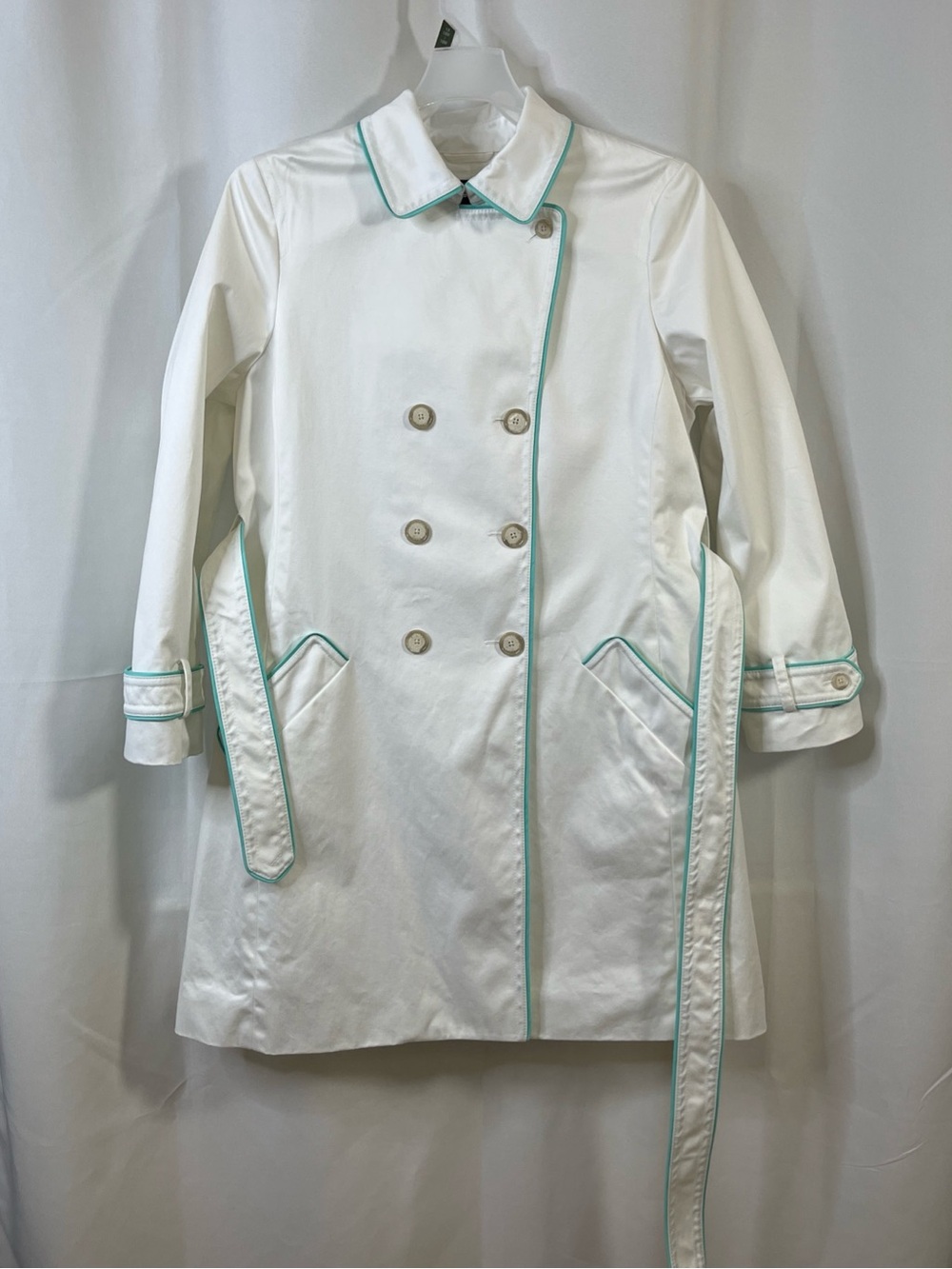 COACH White Signature Canvas  Double-Breasted Piping Trench Coat belt Large VTG